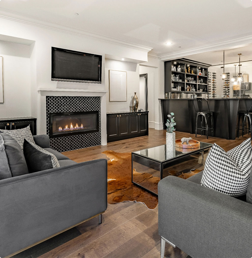 Basement living room and bar